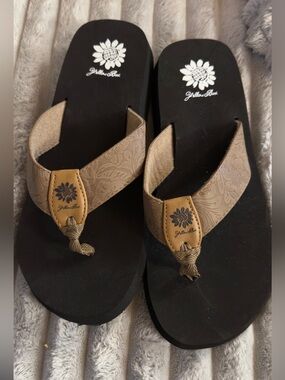 Yellow Box Brown/Gold Floral-Embossed Flip Flop Sandals
